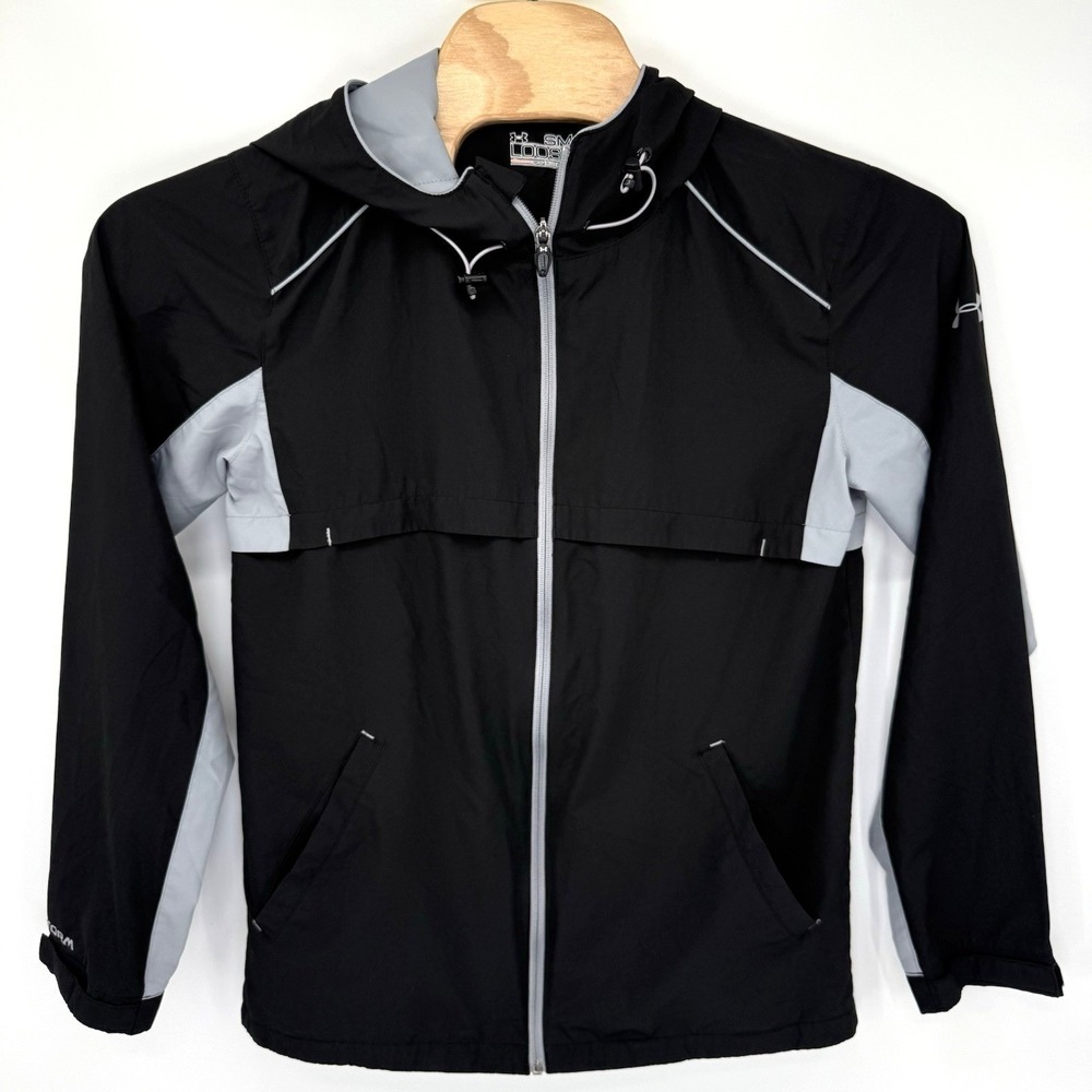 Under Armour Windbreaker Mens Small Black Storm AllSeasonGear Hooded Full Zip